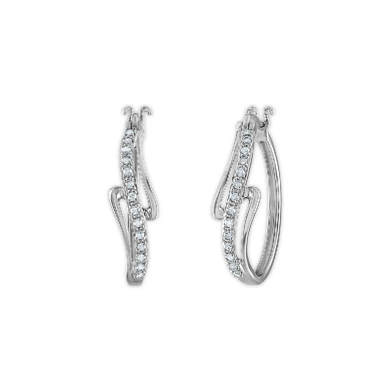 women anniversary earrings -1/4 CTW Diamond Fashion Hoop Earrings in Rhodium Plated Sterling Silver