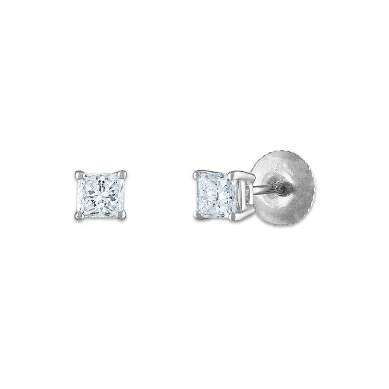 women pearl earrings -Signature Certificate EcoLove 1/2 CTW Princess Cut Lab Grown Diamond Solitaire Stud Earrings in 14KT White Gold