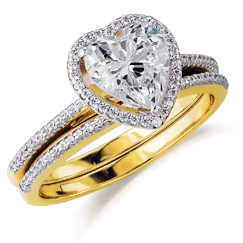 women designer rings -Halo Heart  Ring Set