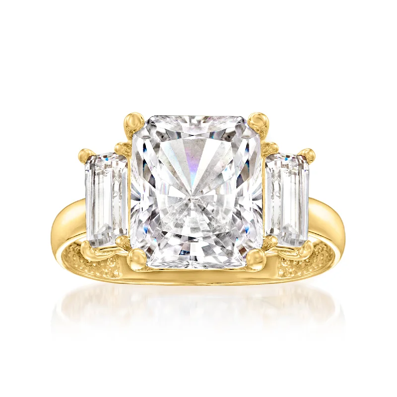 women unique engagement rings -Ross-Simons CZ 3-Stone Ring in 14kt Yellow Gold