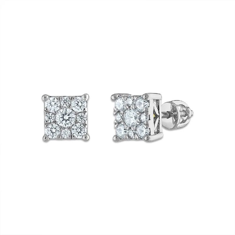 women eco-friendly earrings -EcoLove 3/4 CTW Lab Grown Diamond Cluster Stud Earrings in 14KT White Gold