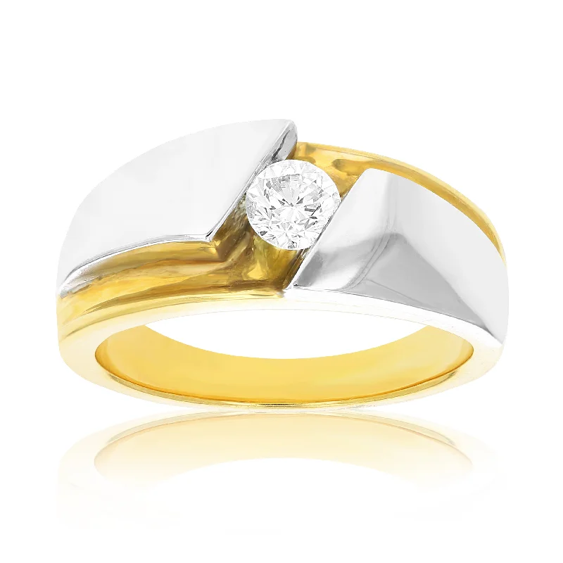 women cushion-cut engagement rings -1/2 cttw Men's Diamond Engagement Ring 18K Yellow Gold and Platinum