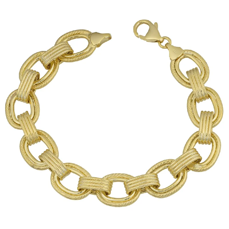 women trendy bracelets -Fremada 14k Yellow Gold Bold Textured Open Link Bracelet (7.5 inches)