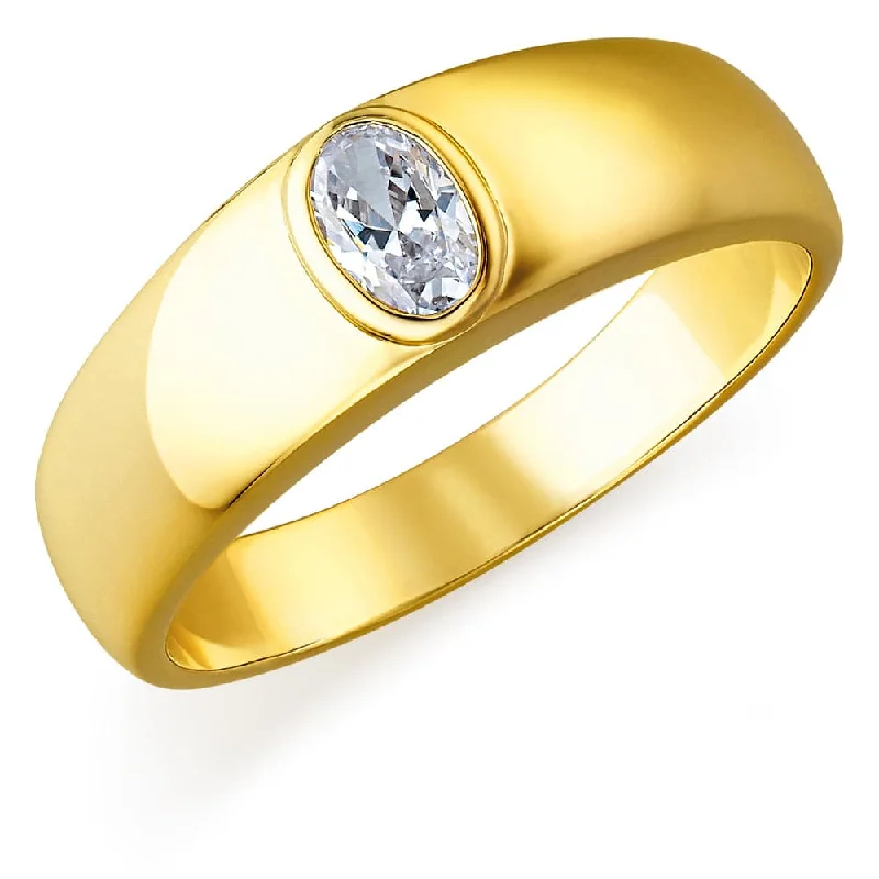 women contemporary rings -Oval  Solitaire Men's Ring