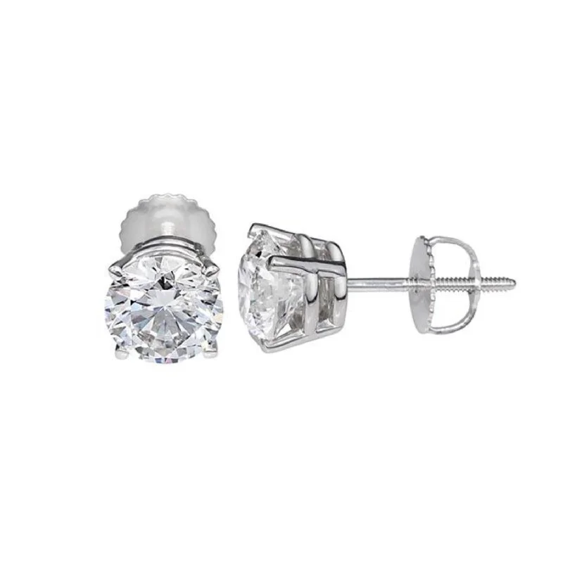 women diamond earrings -Signature Certificate EcoLove 3/4 CTW Round Lab Grown Diamond Solitaire Stud Earrings in 14KT White Gold