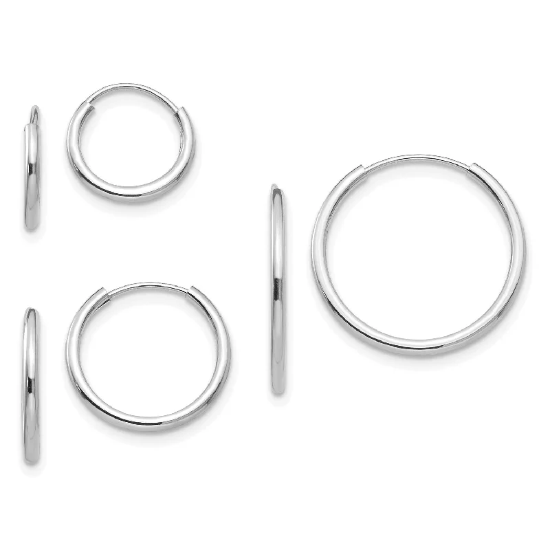 women minimalistic earrings -14KT White Gold 3-Pair Endless Hoop Earrings