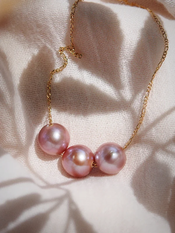 women geometric necklaces -Triple Floating Pink Pearl Necklace - Lokalani