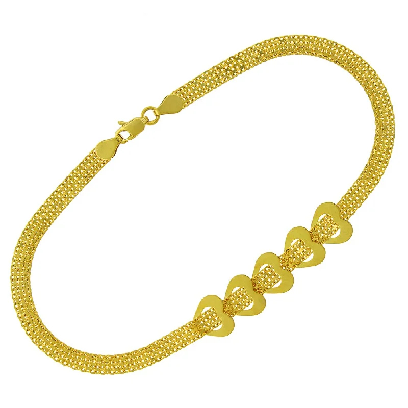 women leather bracelets -14k Yellow Gold Womens Fancy Open Heart Spiga Link Bracelet Chain 7.5"