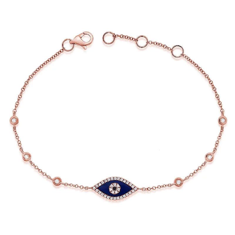 women bangles sets -Joelle Evil Eye Bracelet Lapis & Diamond 14K Rose Gold - Stackable Bracelet