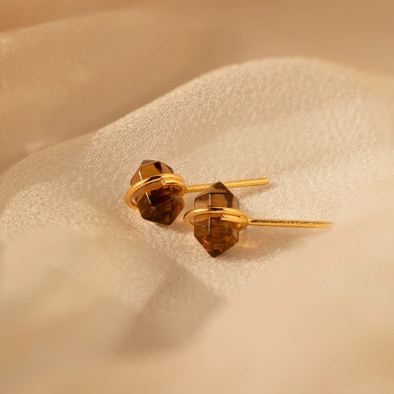 women gold earrings -Herkimer Smoky Quartz Studs