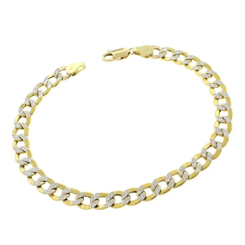 women chic bracelets -14k Yellow Gold 6.5mm Hollow Cuban Curb Link Diamond Cut Two-Tone Pave Bracelet Chain 8", 8.5", 9"