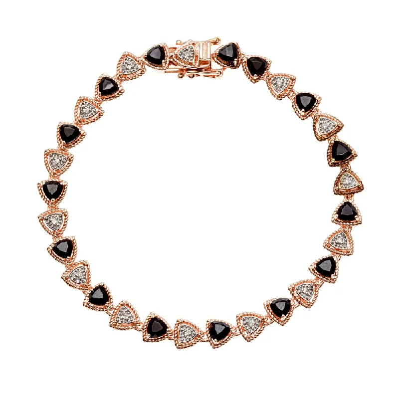 women chic bracelets -18k Rose Gold over Silver Black Spinel and White Zircon Tennis Bracelet