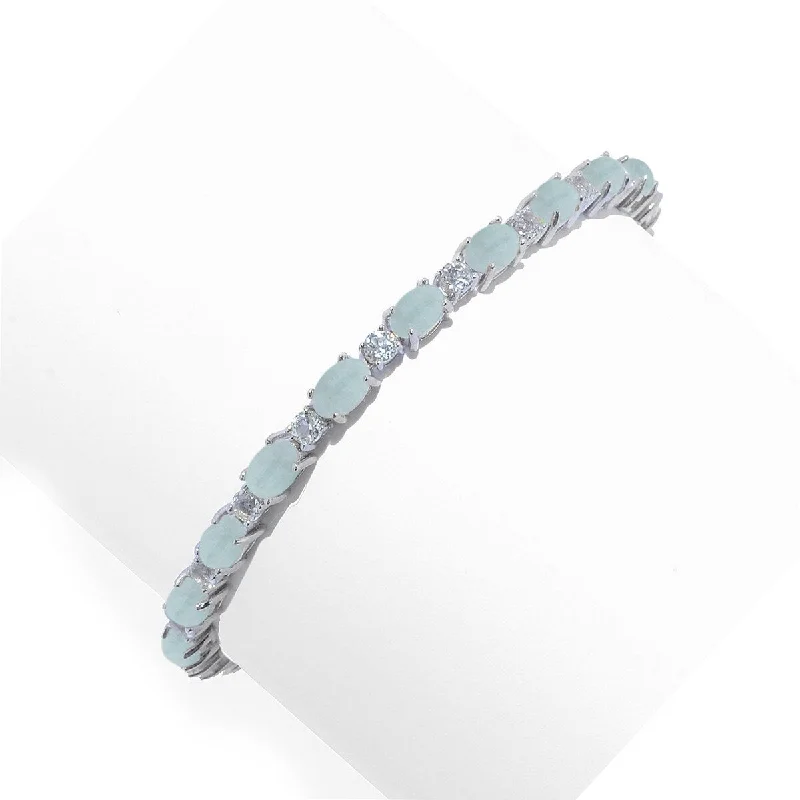 women bridal bracelets -925 Sterling Silver Milky Aquamarine and White Topaz Bracelet