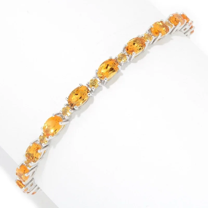 women pearl bracelets -Sterling Silver 7.25" Oval & Round Madeura Citrine and Citrine Line Bracelet