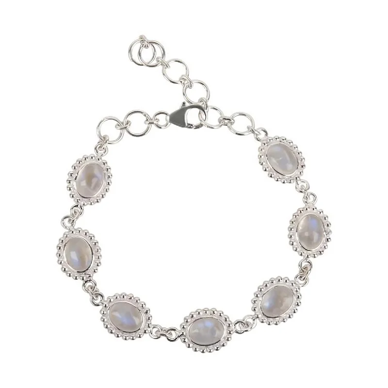 women rose gold bracelets -925 Sterling Silver Rainbow Moonstone Chain & Links Bracelet