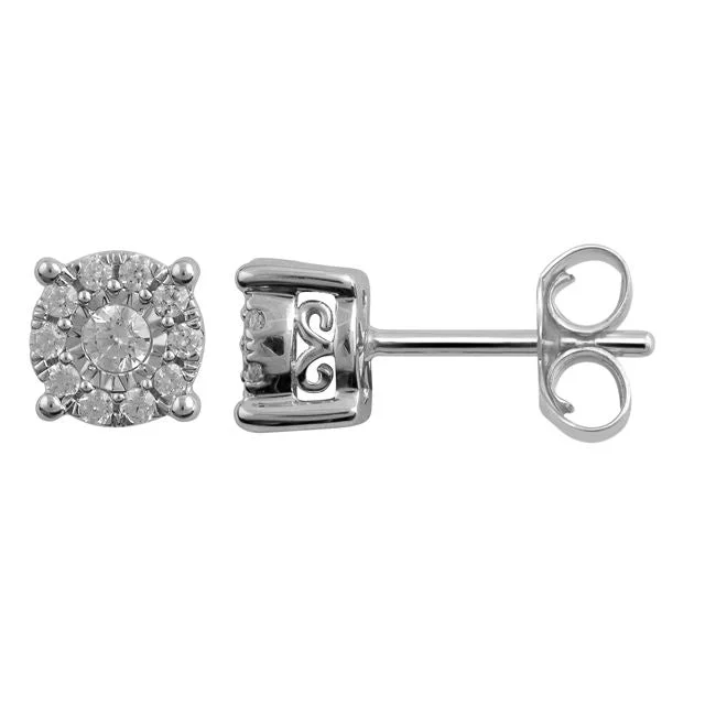 women dangle earrings -1/3 CTW Diamond Cluster Stud Earrings in 10KT White Gold