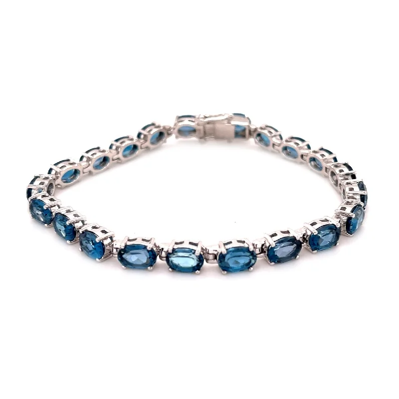 women elegant bracelets -925 Sterling Silver London Blue Topaz Gemstone Tennis Bracelet