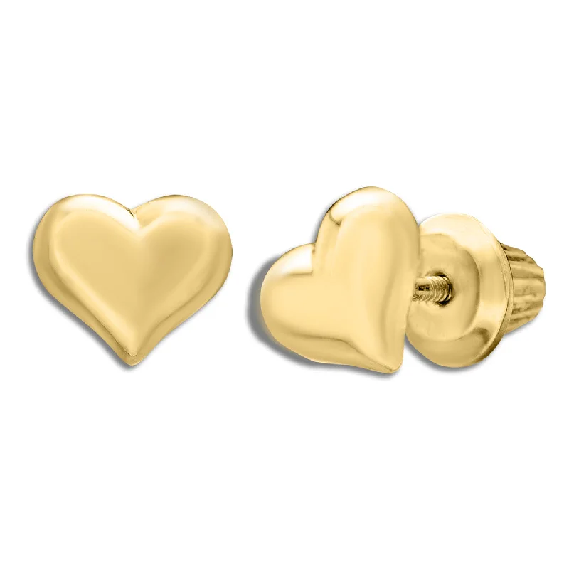 women luxury hoop earrings -Kiddie Kraft 14KT Yellow Gold Childrens Heart Stud Earrings