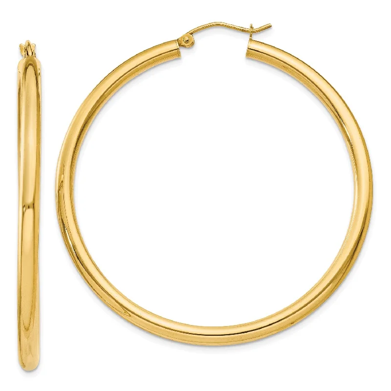 women gold stud earrings -14KT Yellow Gold 50X3MM Hoop Earrings