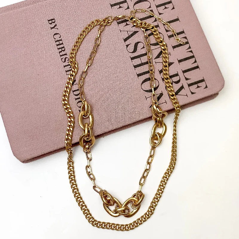 women stackable necklaces -Easy to Style Multi Strand Chain Necklace in Gold Tone