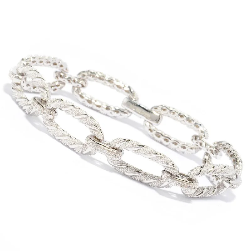 women designer bracelets -Sterling Silver White Zircon Twisted Oval Link Bracelet