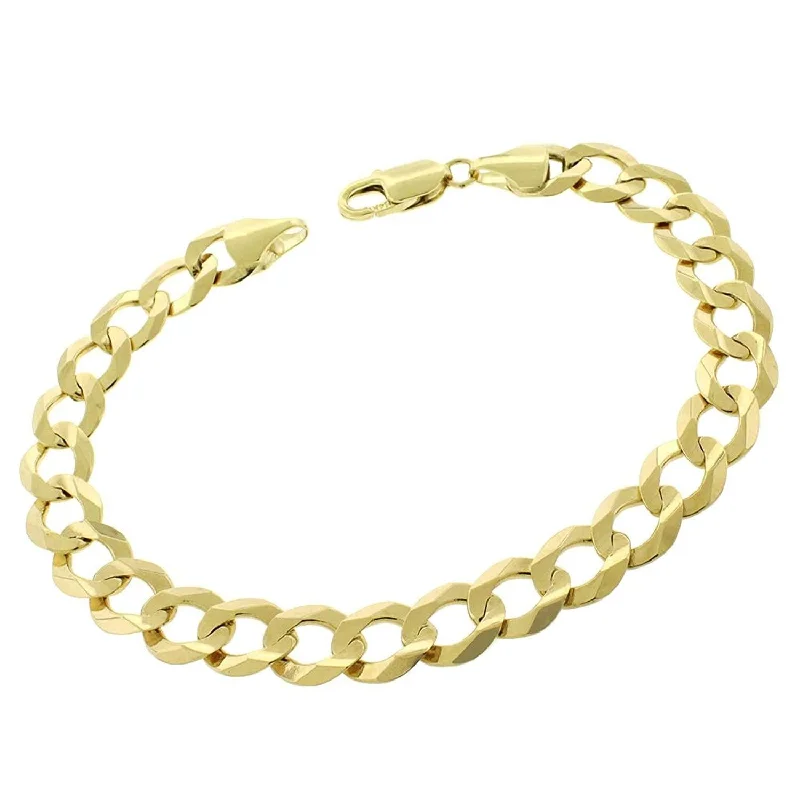 women delicate bracelets -14K Yellow Gold 9.5MM Solid Cuban Curb Link Diamond-Cut Pave Bracelet 8.5", Gold Bracelet for Men & Women, 100% Real 14K Gold