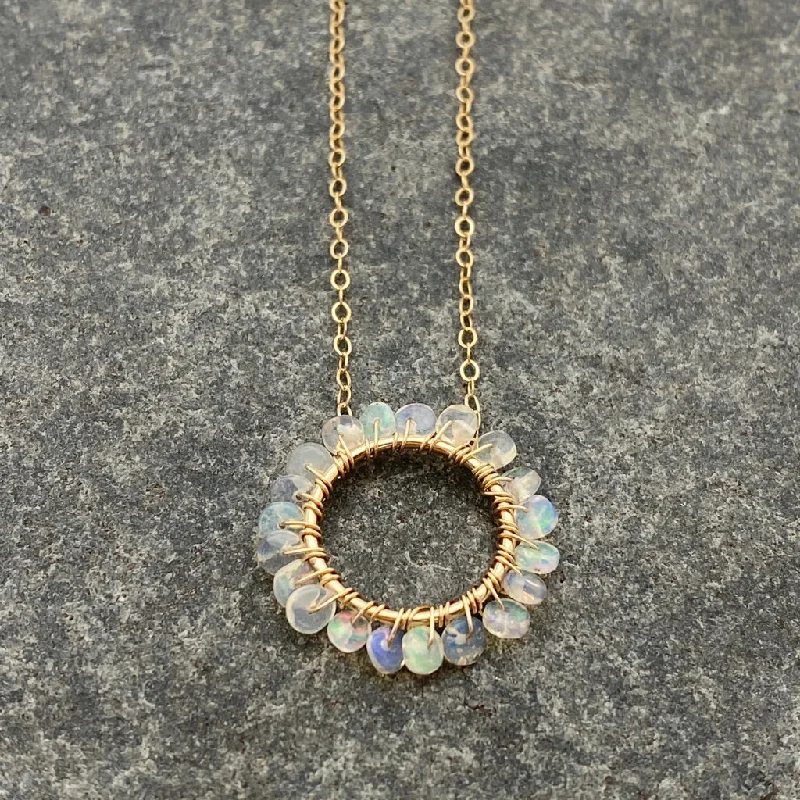 women affordable gold necklaces -October Birthstone OPAL - Circle Necklace