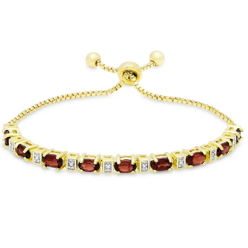 women rose gold bracelets -Dolce Giavonna Gold Overlay Garnet and Diamond Accent Adjustable Slider Bracelet