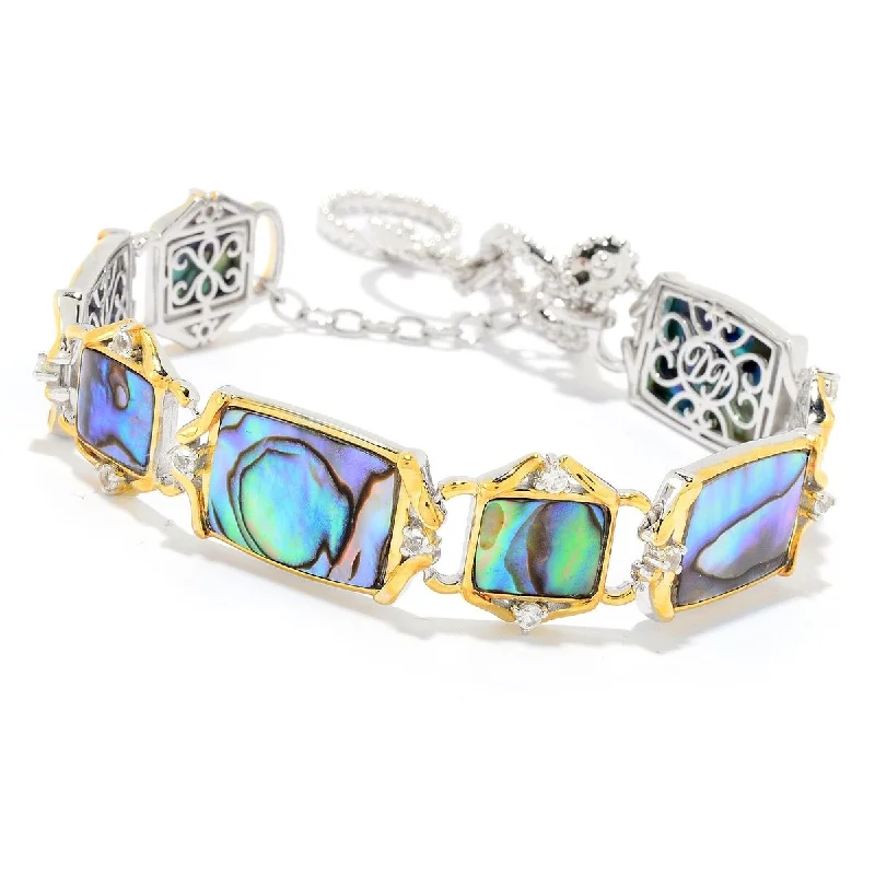 women birthstone bangles -Dallas Prince Designs Sterling Silver Abalone & Zircon Adjustable Toggle Bracelet