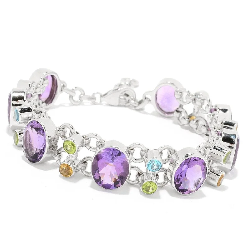 women silver bracelets -Sterling Silver 8.25" 33.55ctw Multi Gemstone Station Bracelet