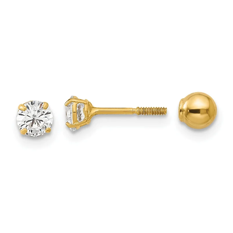 women fashion-forward earrings -14KT Yellow Gold 4MM Cubic Zirconia Reversible Stud Earrings