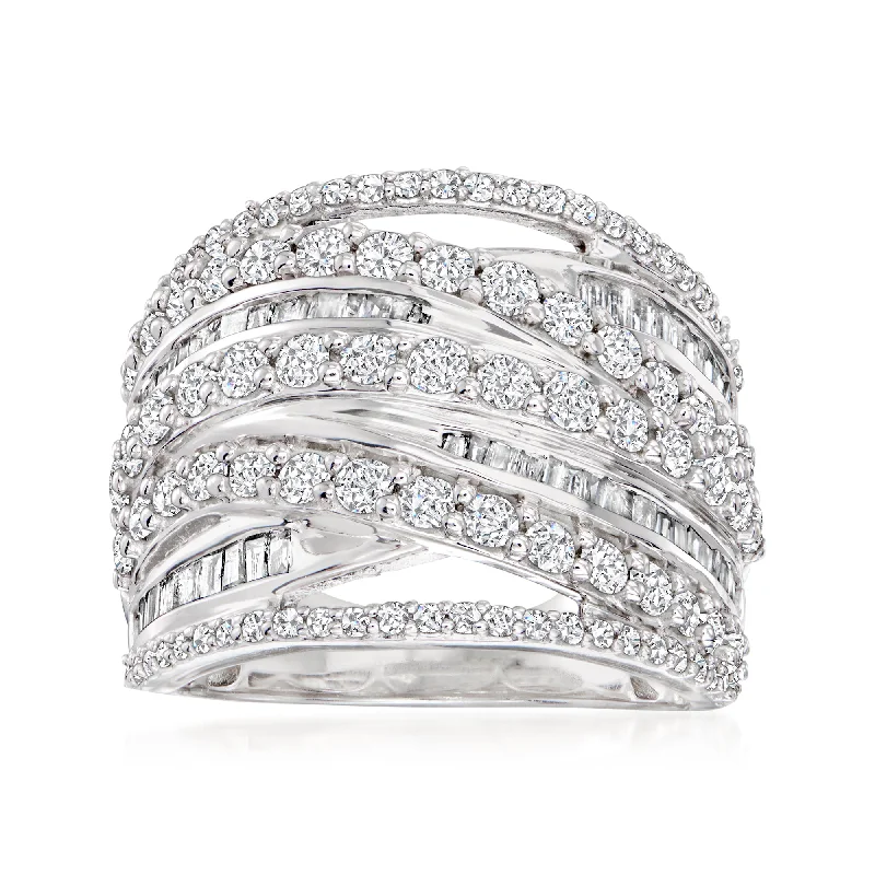 women simple engagement rings -Ross-Simons Round and Baguette Diamond Highway Ring in Sterling Silver