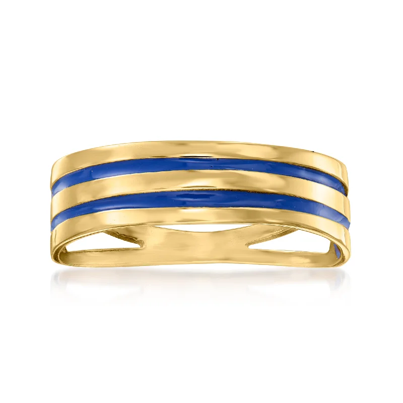 women exclusive engagement rings -Ross-Simons Italian 14kt Yellow Gold Ring With Blue Enamel Stripes