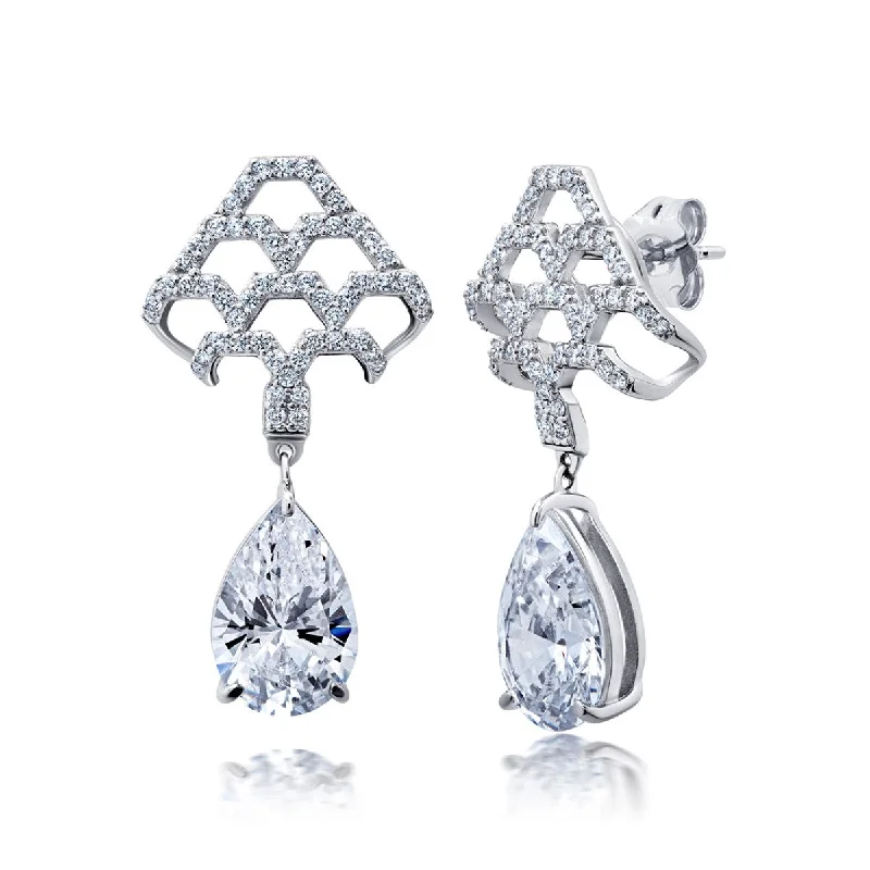 women shimmering earrings -Crislu Platinum Plated Fashion Drop Earrings