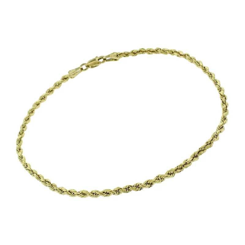 women beaded bracelets -14k Yellow Gold 2.5mm Hollow Rope Diamond-Cut Link Twisted Bracelet Chain 8"