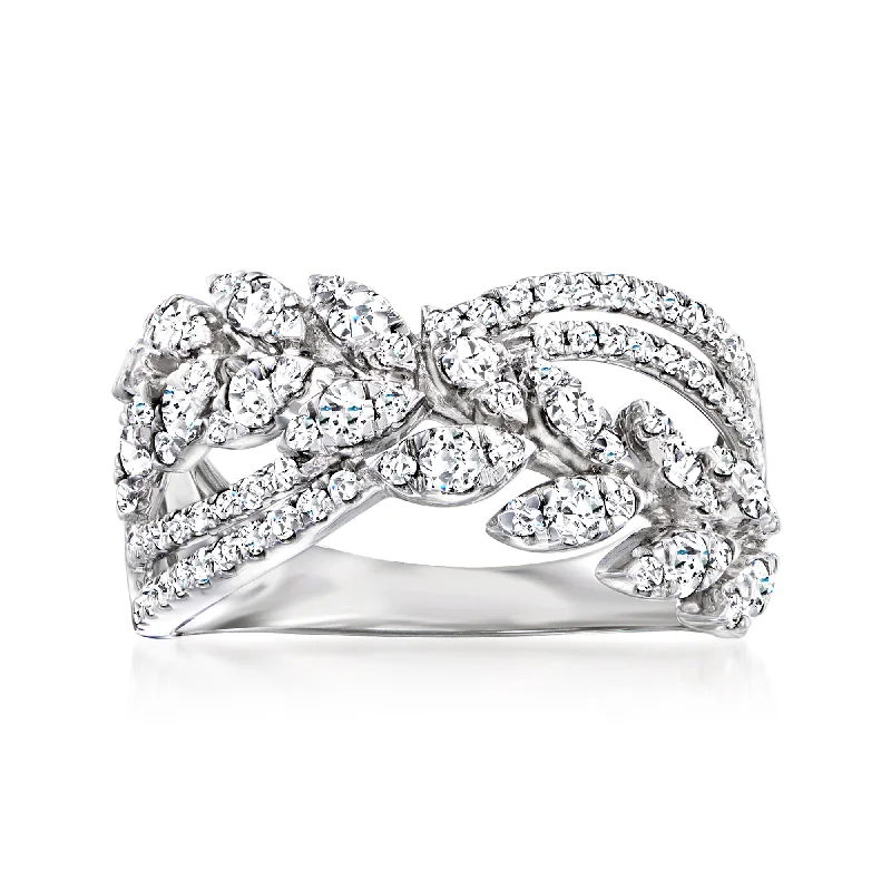 women timeless engagement rings -Ross-Simons Diamond Leaf Crossover Ring in 14kt White Gold