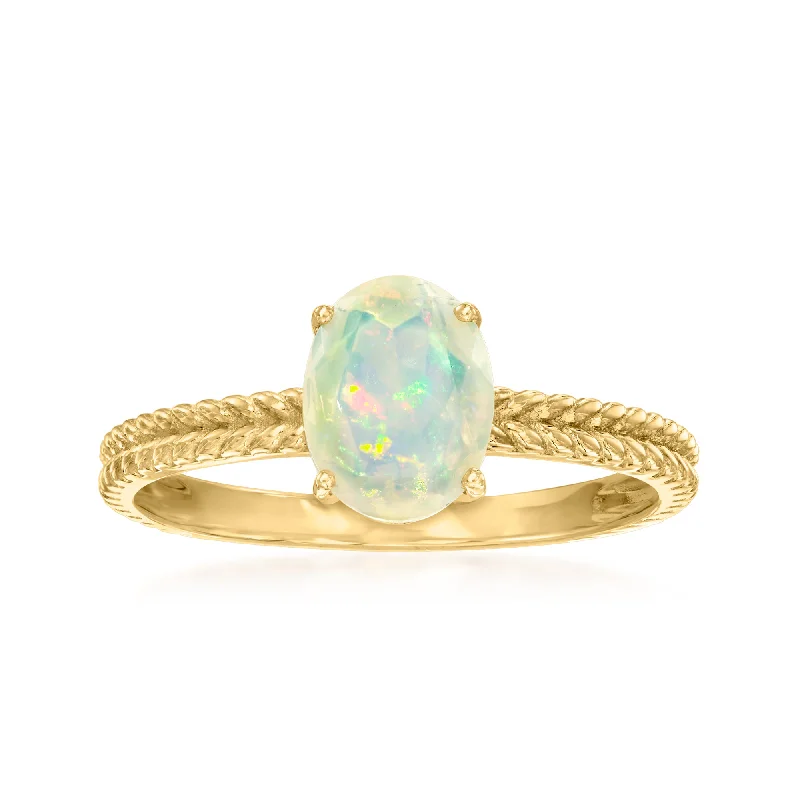 women heirloom engagement rings -Canaria Opal Twisted Shank Ring in 10kt Yellow Gold