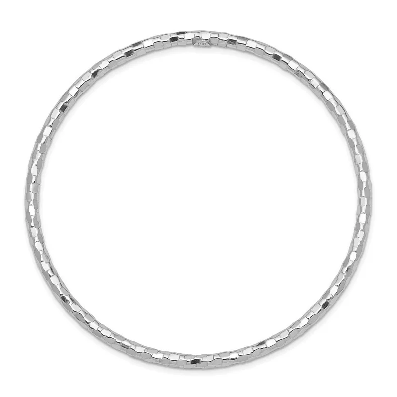 women luxury bangles -Curata 14k White Gold 8" Textured Slip-on Stackable Bangle Bracelet