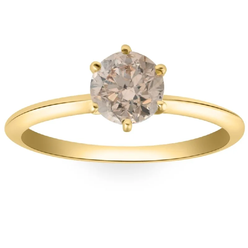 women engagement rings with diamonds -.92Ct Certified Fancy Light Brown Round Natural Diamond Engagement Ring 14k Gold