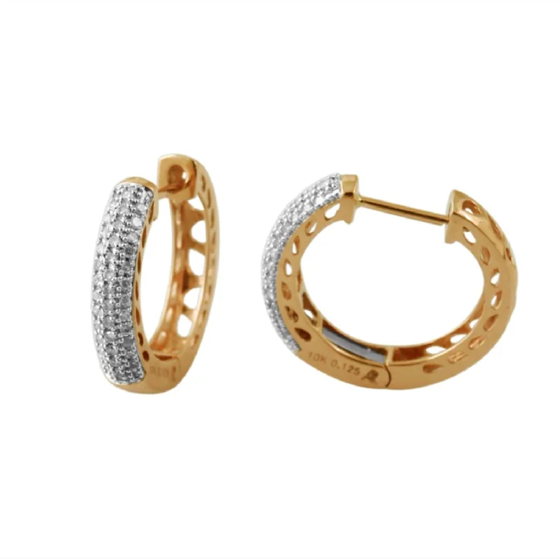 women glamorous earrings -1/4 CTW Diamond Hoop Earrings in 10KT Yellow Gold