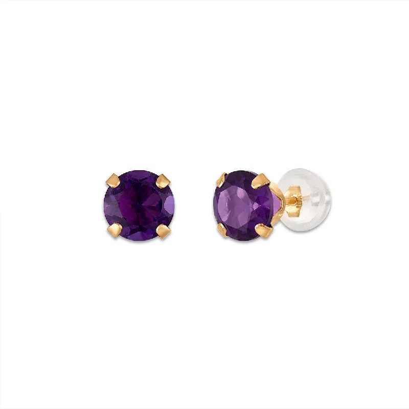 women bridal earrings -Amethyst Birthstone Stud Earrings in 10KT Gold