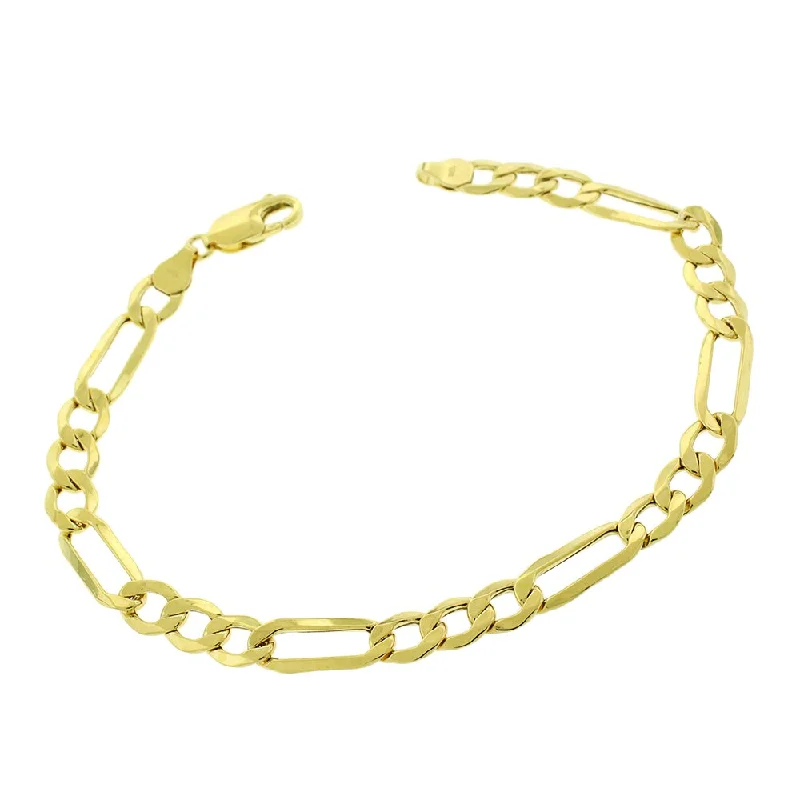 women wedding bracelets -10k Yellow Gold 6.5mm Hollow Figaro Link Bracelet Chain 8.5", 9"