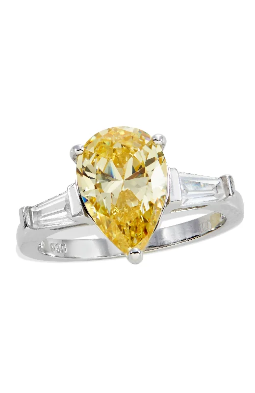 women elegant wedding engagement rings -Sterling Silver Canary CZ Ring