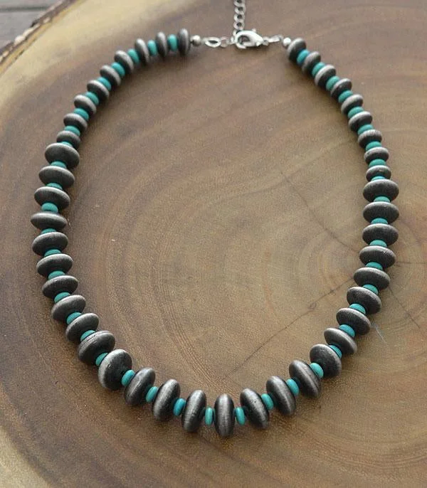 women simple chain necklaces -Turquoise Navajo Pearl Bead Necklace