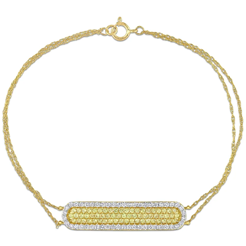 women delicate bracelets -Miadora Yellow Sapphire & 1/2ct TDW Diamond Clustered Halo Bar Bracelet in 10k Yellow Gold