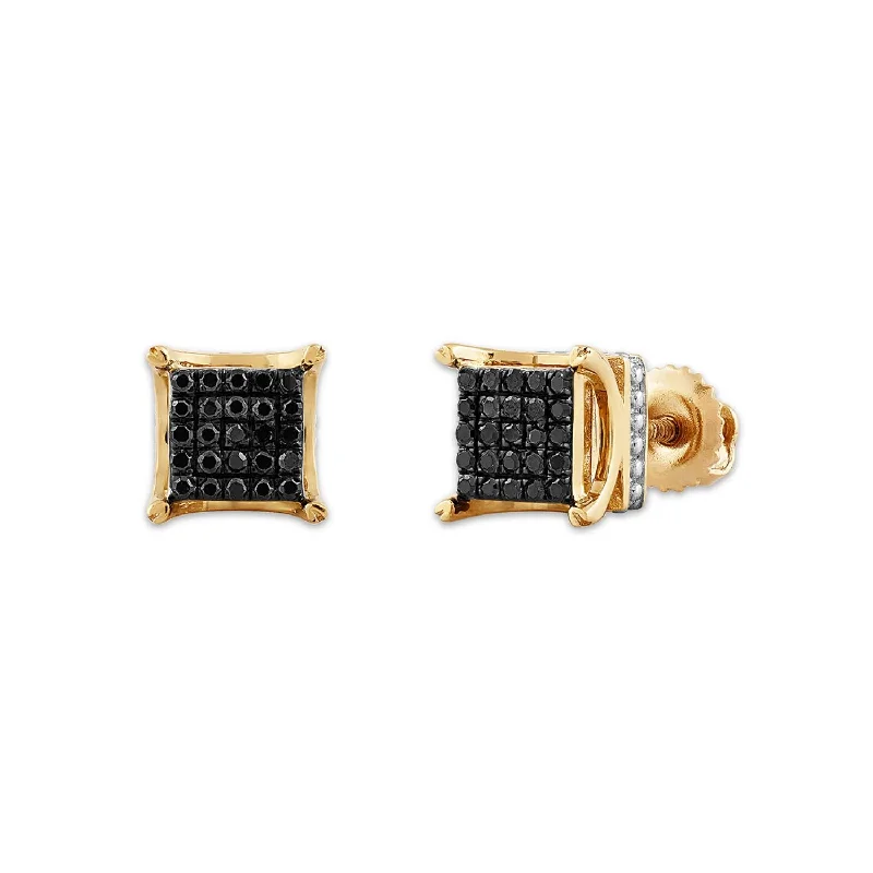 women personalized earrings -Titan by Adrian Gonzalez 10KT Yellow Gold 1/6 CTW Black Diamond Square Cluster Earrings