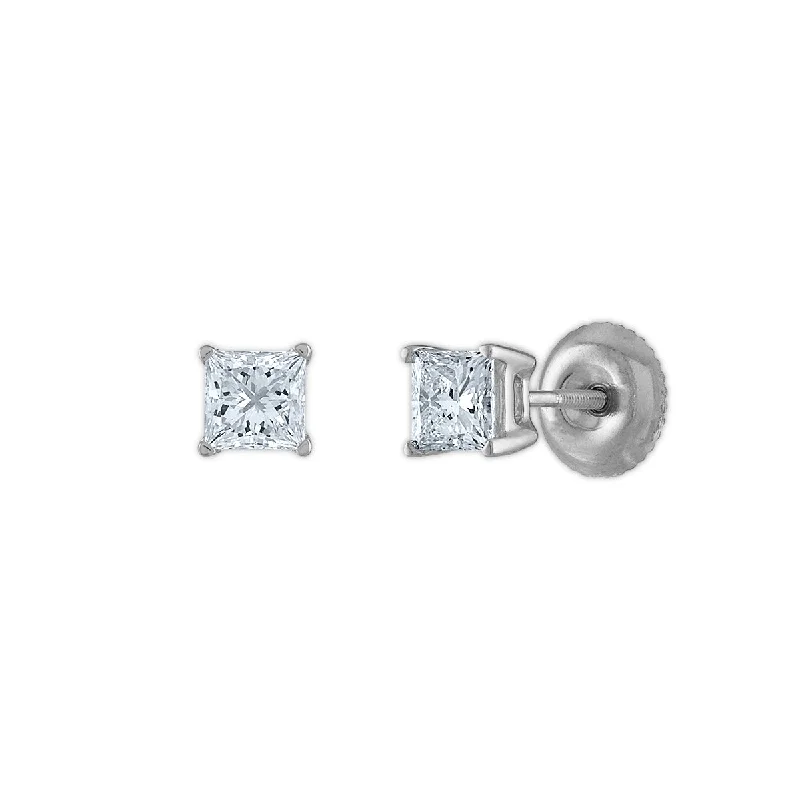 women designer hoop earrings -Signature Certificate EcoLove 3/4 CTW Princess Cut Lab Grown Diamond Solitaire Stud Earrings in 14KT White Gold