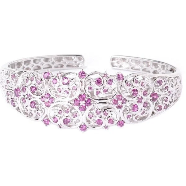 women vibrant bangles -Sterling Silver Rhodolite Filigree Cuff Bracelet