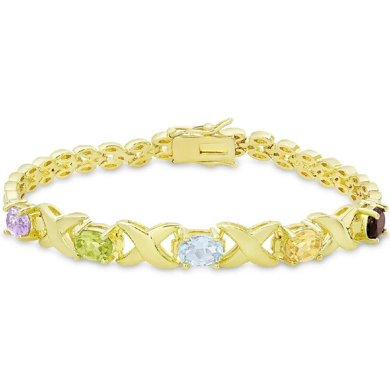 women pearl bangles -Dolce Giavonna Gold Overlay Multi Gemstone 'XO' Bracelet