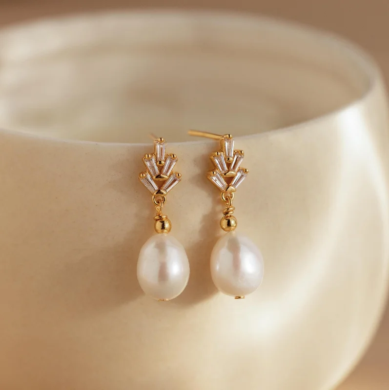 women luxury hoop earrings -Pearl Diamond Drop Earrings